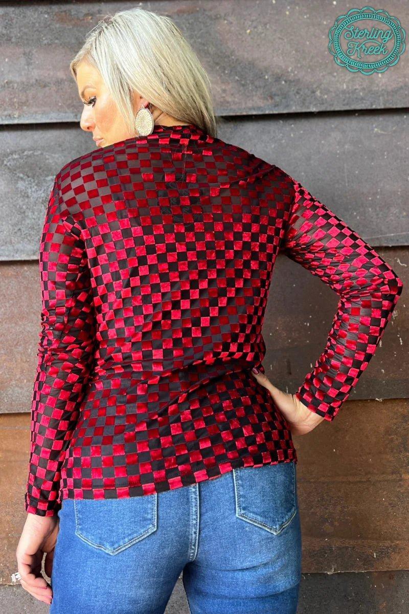 Sterling Kreek Red & Black Velvet Mesh Pep Rally Top Product Image