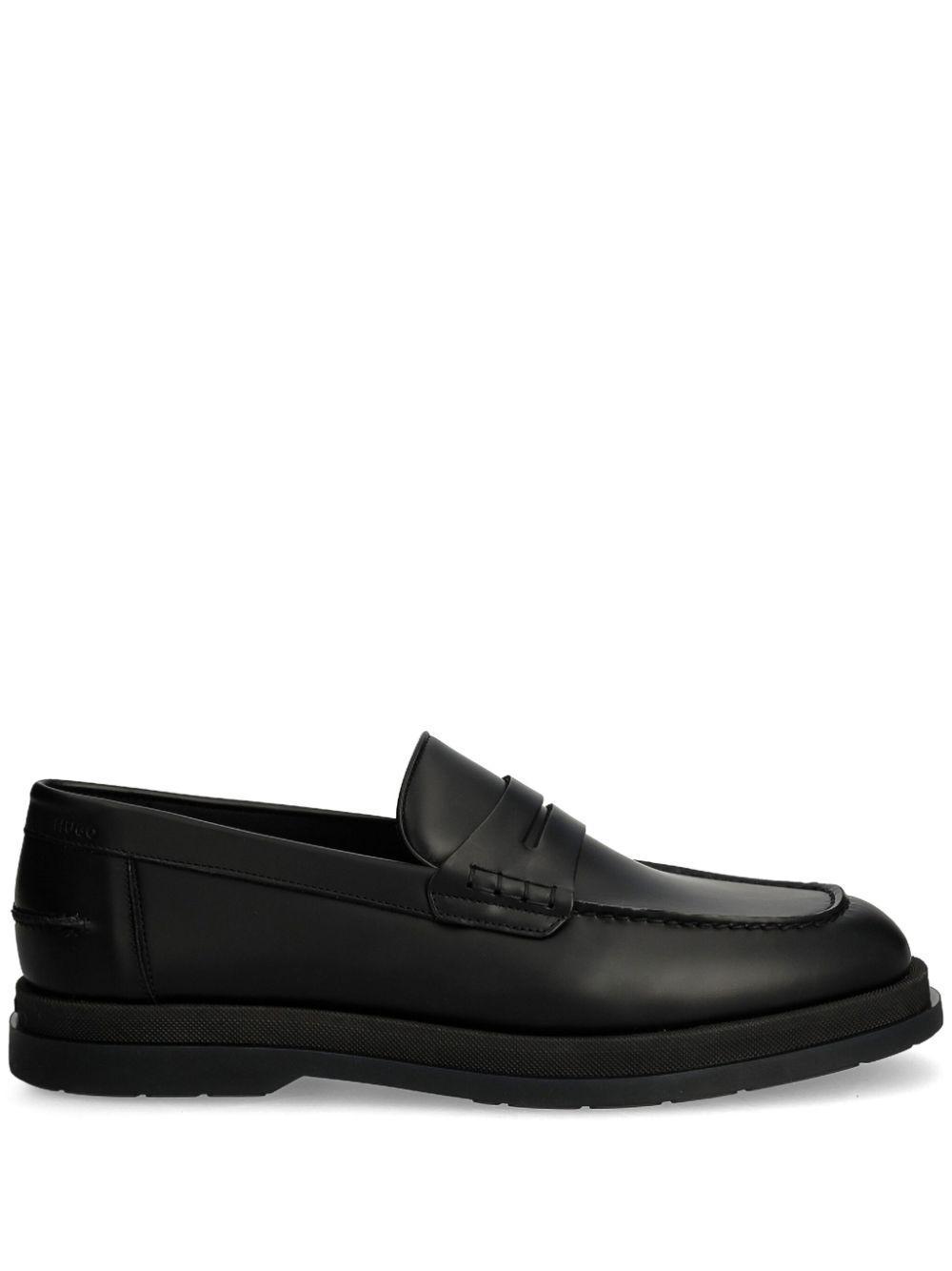 HUGO BOSS Black Rubber Sole Brush-off Leather Loafers Product Image