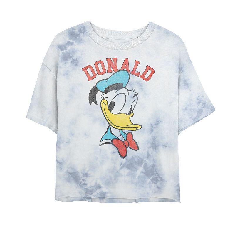 Juniors Disney Mickey And Friends Donald Duck Happy Big Face Bombard Wash Crop Graphic Tee, Womens Product Image