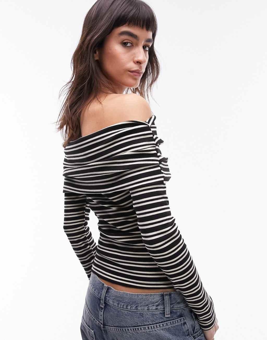 Topshop stripe long sleeve bardot top Product Image