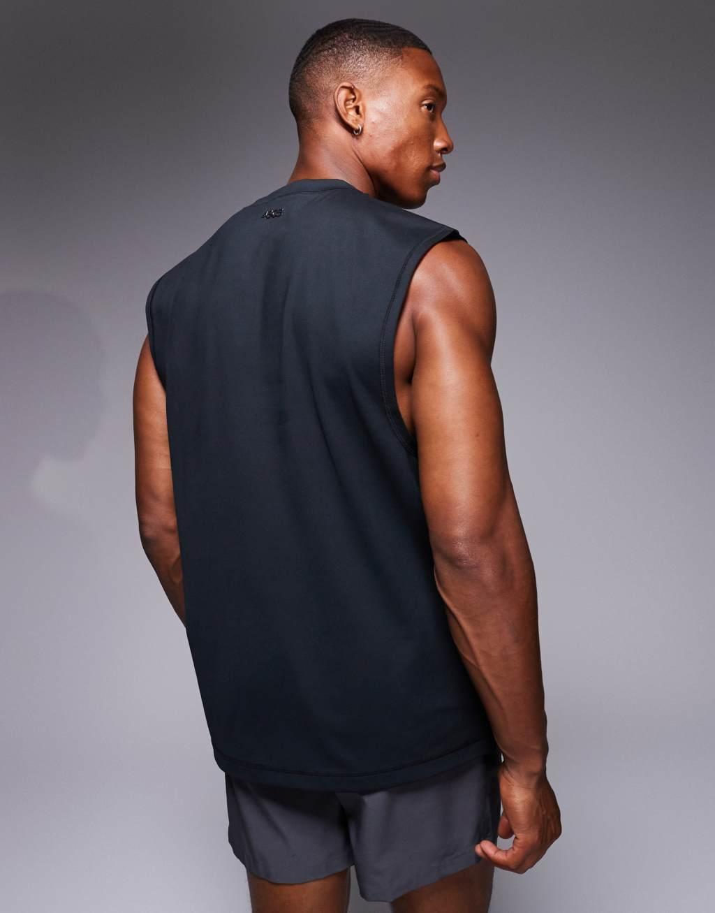 ASOS 4505 brushed finish oversized pump training tank top in black Product Image