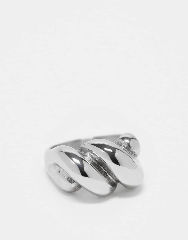 ASOS DESIGN waterproof stainless steel ring with twist design in silver tone Product Image