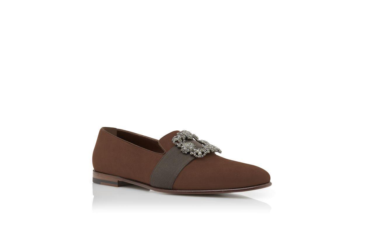 CARLTON Brown Suede Jewel Buckle Loafers Product Image