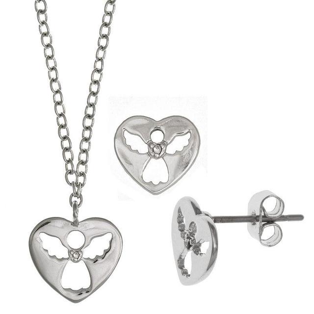 FAO Schwarz Angel Heart Pendant & Earring Set, Womens, Silver Tone Product Image