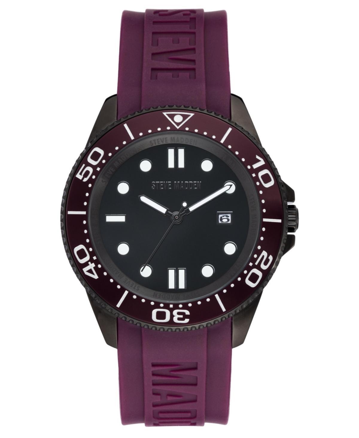 Steve Madden Mens Purple Silicone Strap Embossed with Steve Madden Logo Watch, 44X50mm - Purple Product Image