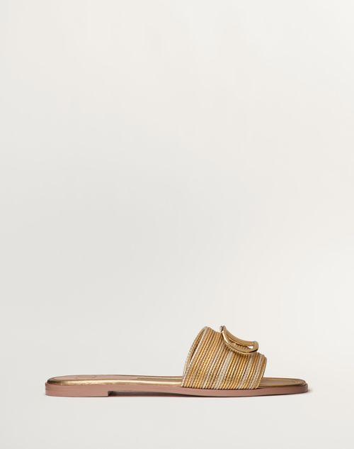 VLOGO SIGNATURE METALLIC LEATHER SLIDE SANDAL WITH CORNELY EMBROIDERY Product Image