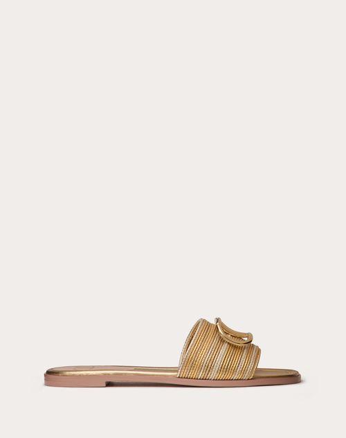 VLOGO SIGNATURE METALLIC LEATHER SLIDE SANDAL WITH CORNELY EMBROIDERY Product Image