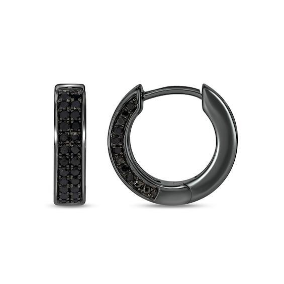 Men's 1/2 CT. T.w. Black Diamond Double Row Side Accent Huggie Hoop Earrings in Sterling Silver with Black Rhodium Product Image