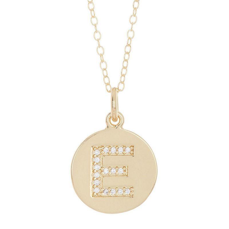 Adornia 14k Gold Plated Cubic Zirconia Engraved Letter Disc Pendant Necklace, Womens Gold Tone X Product Image