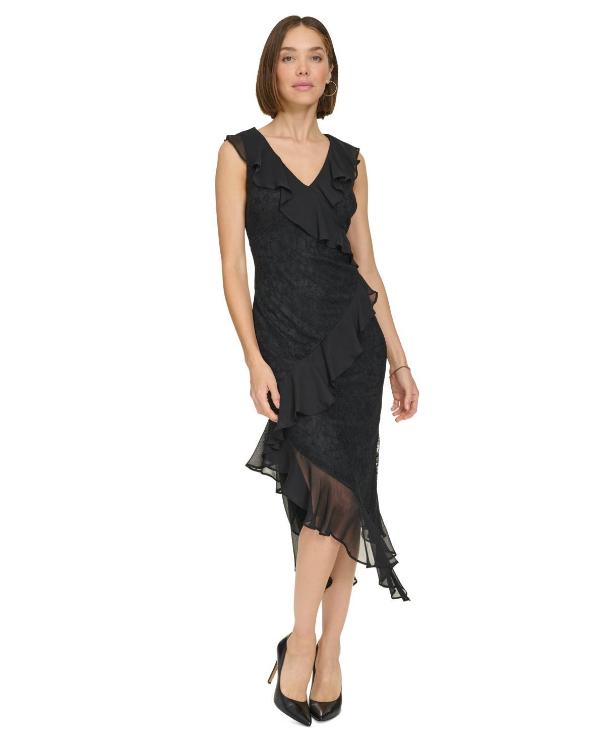 Tommy Hilfiger Womens Chiffon-Ruffled Lace Dress Product Image