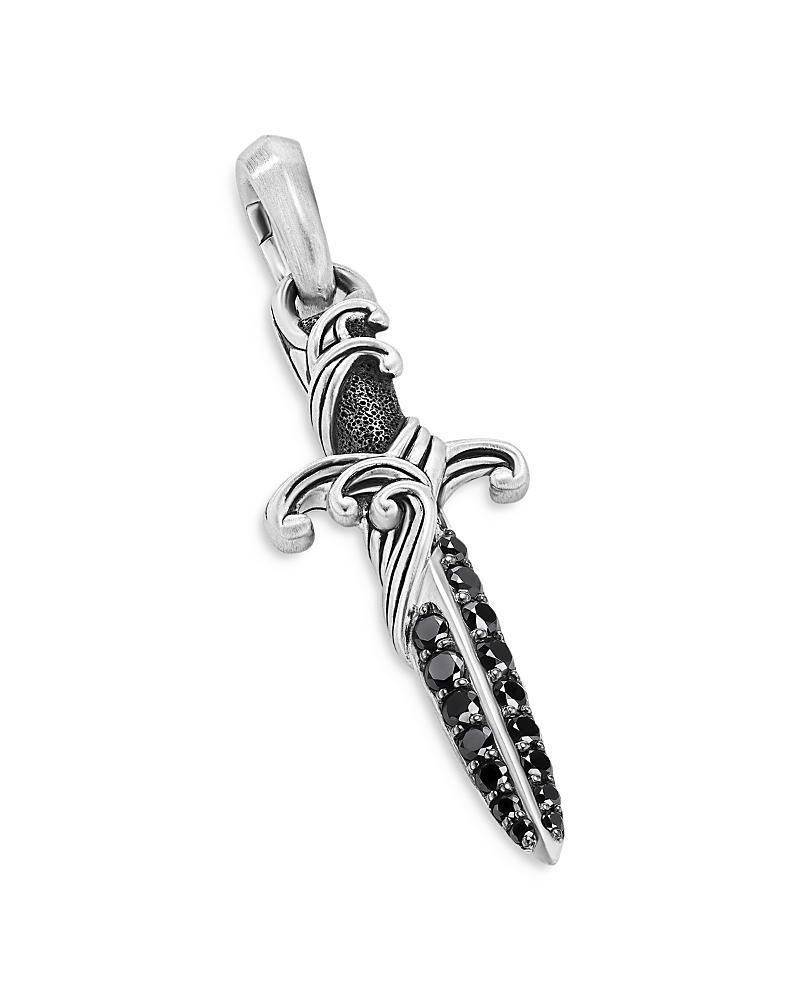 Mens Waves Dagger Amulet in Sterling Silver with Black Diamonds, 31MM Product Image