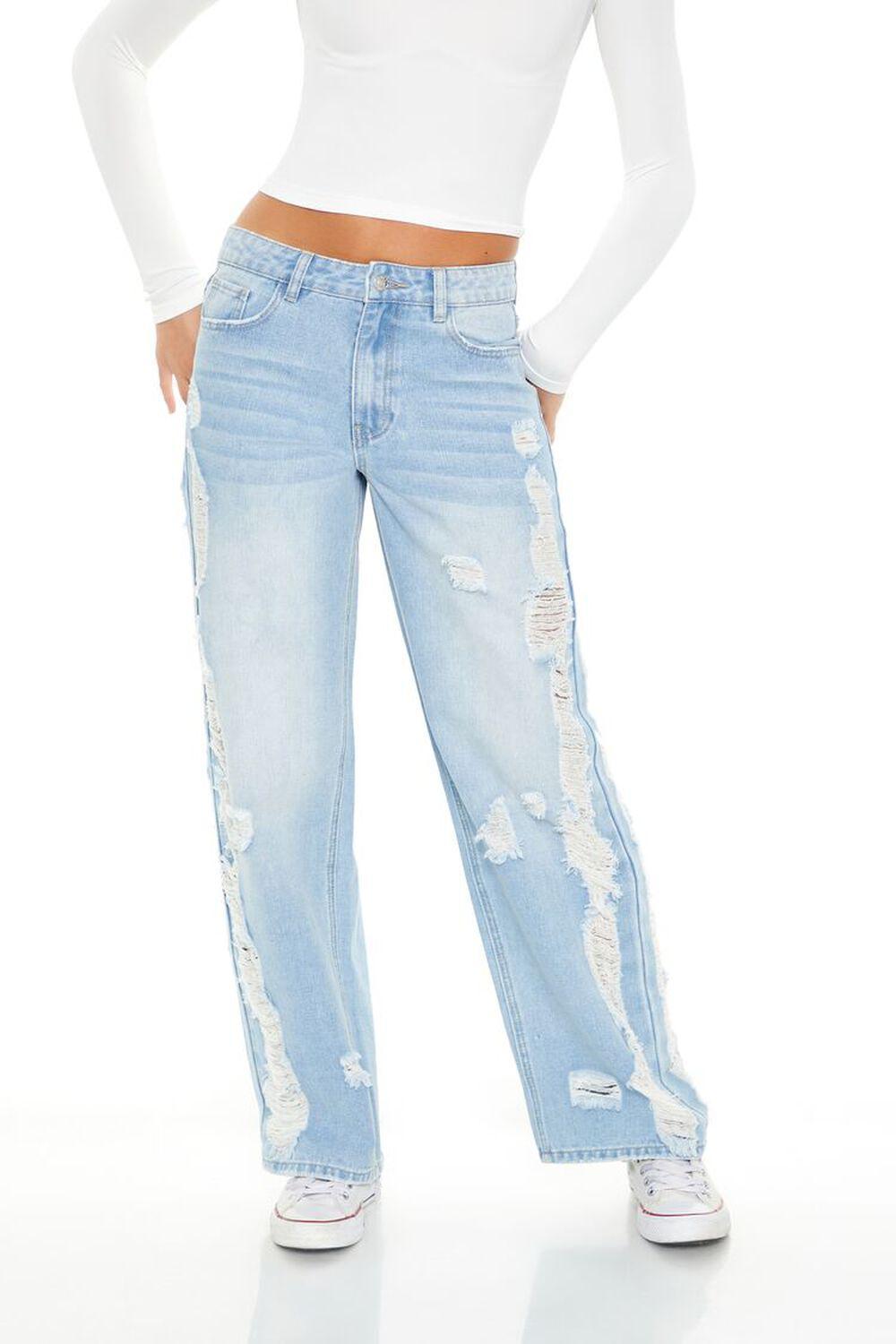 Destroyed Mid-Rise Baggy Jeans | Forever 21 Product Image