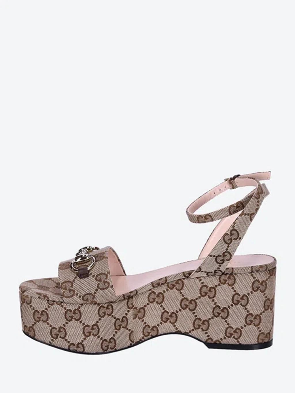 GUCCI 75mm Horsebit Flatform Sandals In Brown Product Image