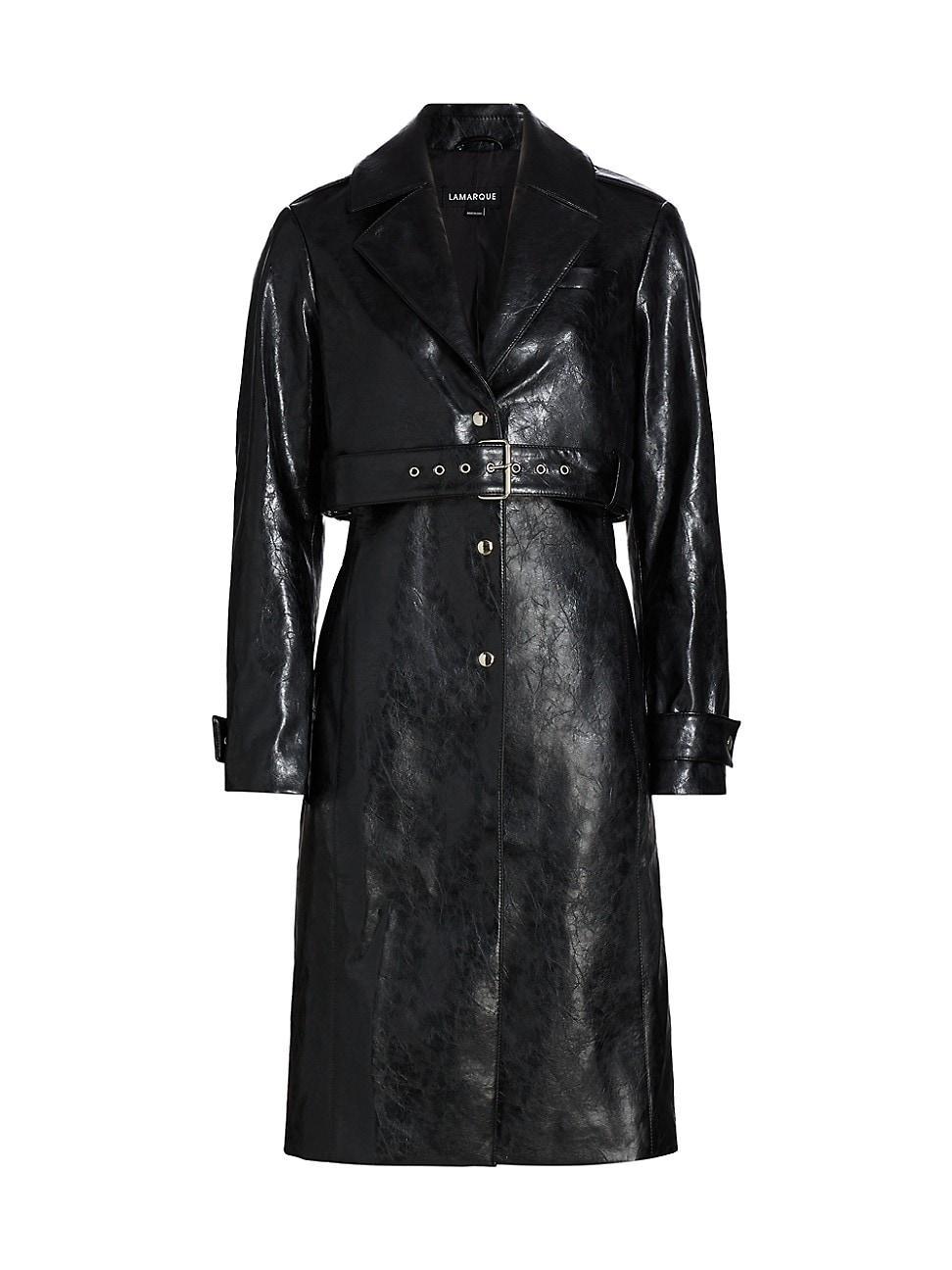 Womens Katija Faux-Leather Single-Breasted Trench Coat Product Image