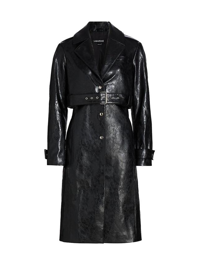 Womens Katija Faux-Leather Single-Breasted Trench Coat Product Image