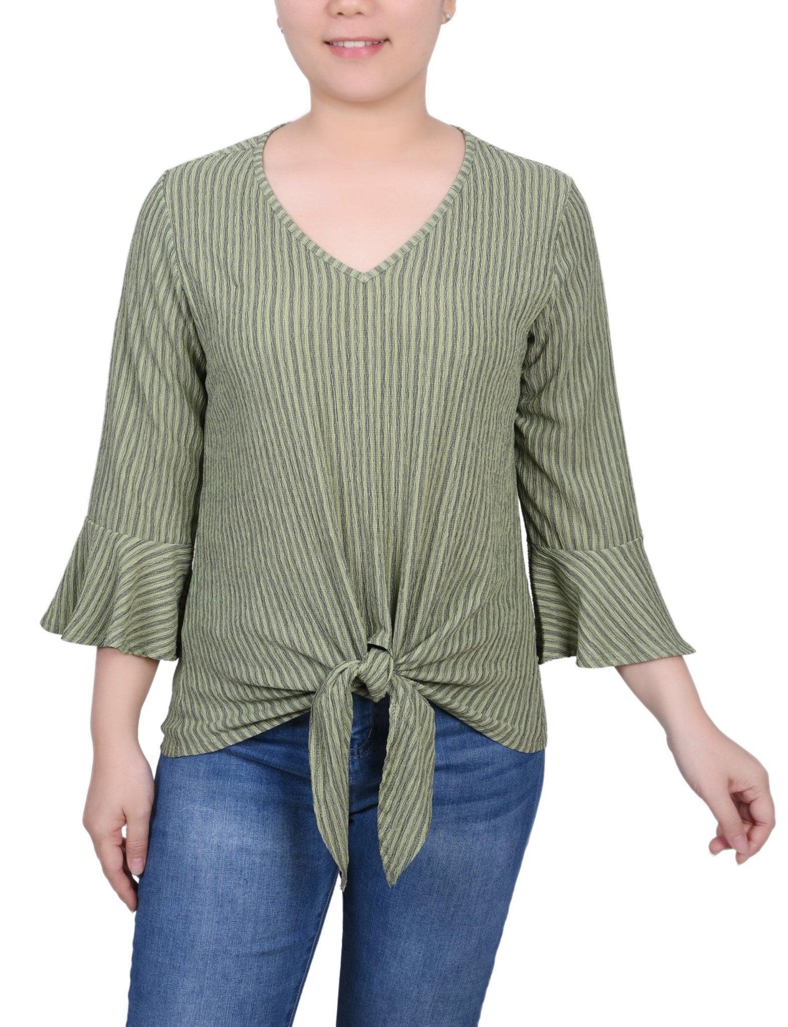 3/4 Bell Sleeve Textured Knit Top - Petite Product Image