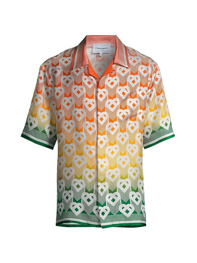 Mens Monogram Heart Print Ombr Short-Sleeve Shirt Product Image