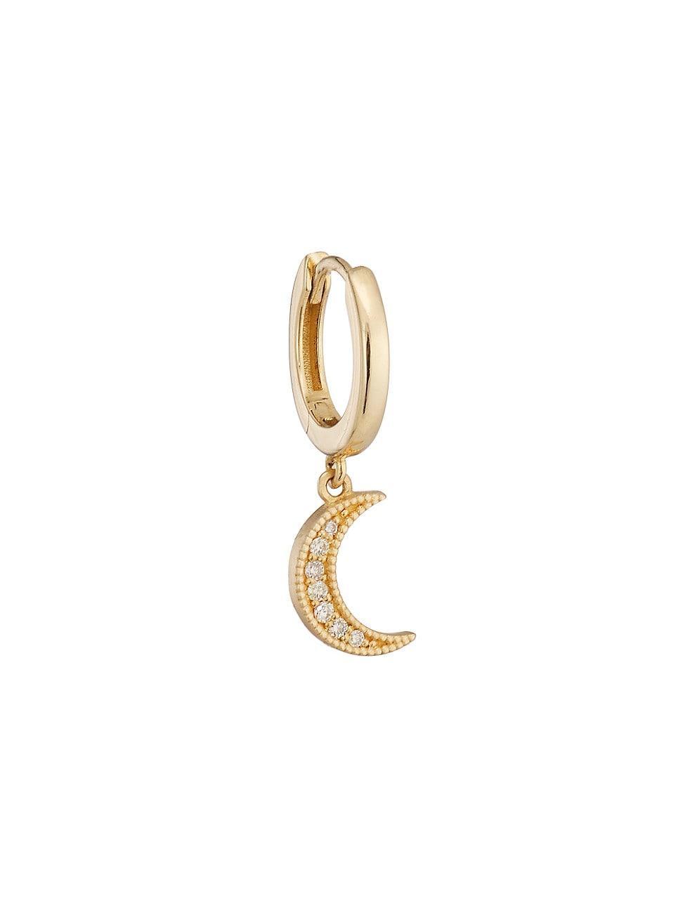 Womens Celestial Crescent 18K Gold & Diamond Huggie Hoop Product Image