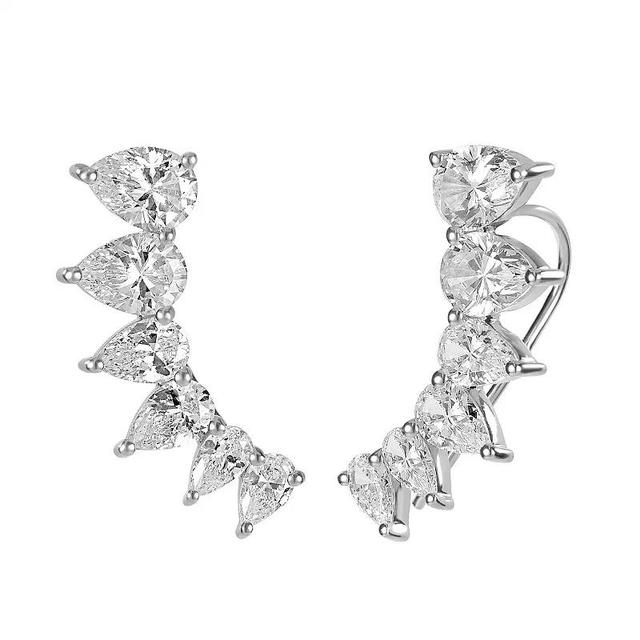 Judy Crowell Sterling Silver Graduated CZ Crawler Earrings, Womens Product Image