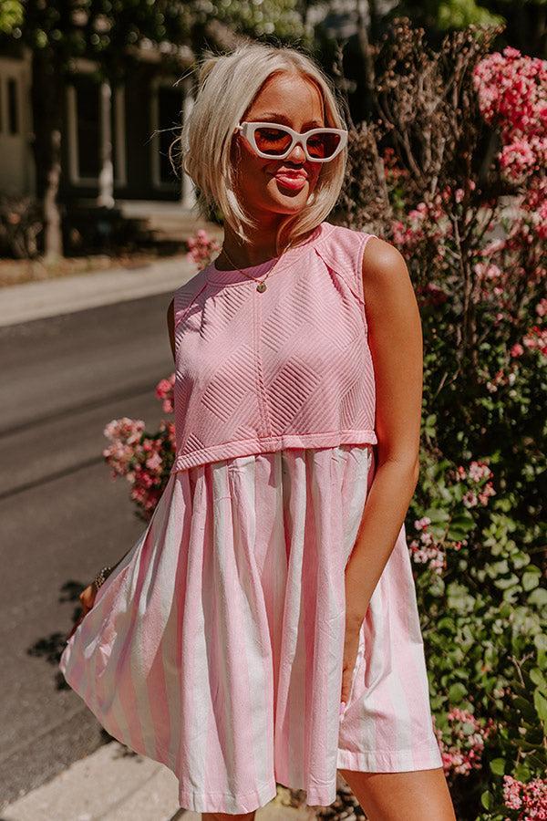 Cute Smile Stripe Mini Dress in Pink Product Image