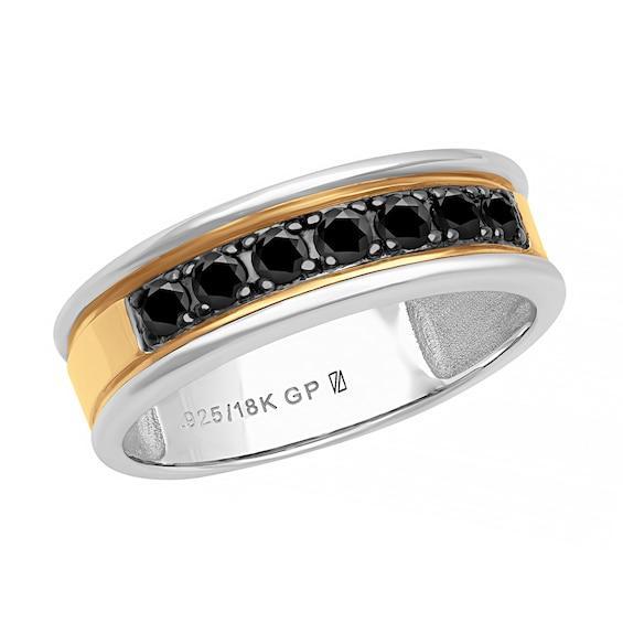 Men's Black Sapphire Ring in Sterling Silver and 18K Gold Plate Product Image