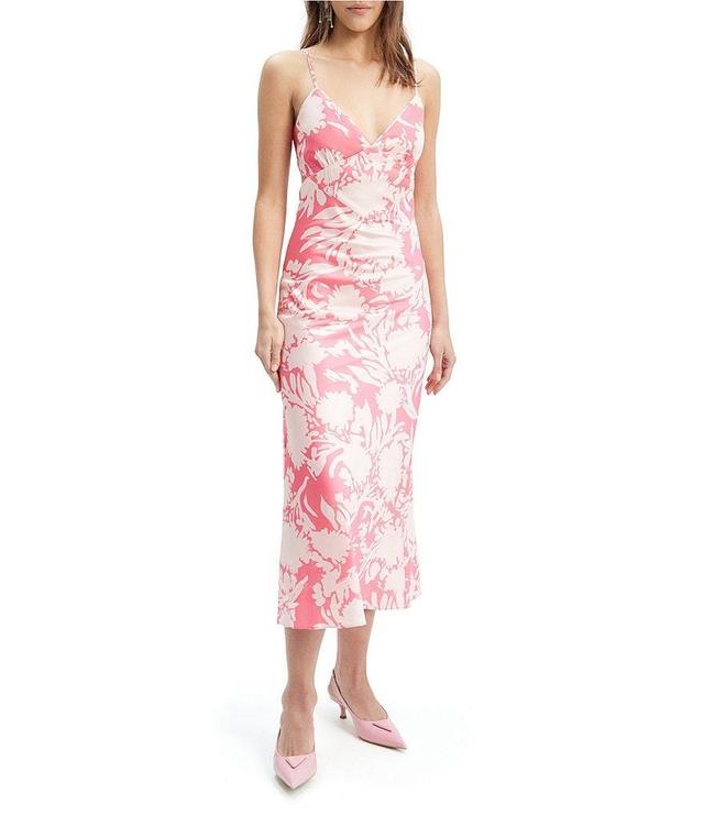 Bardot Malinda Floral Print V-Neck Sleeveless Spaghetti Strap Tie Back Midi Slip Dress Product Image