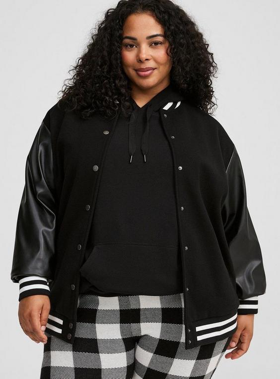 Softest Coat Faux Leather Sleeve Bomber Product Image