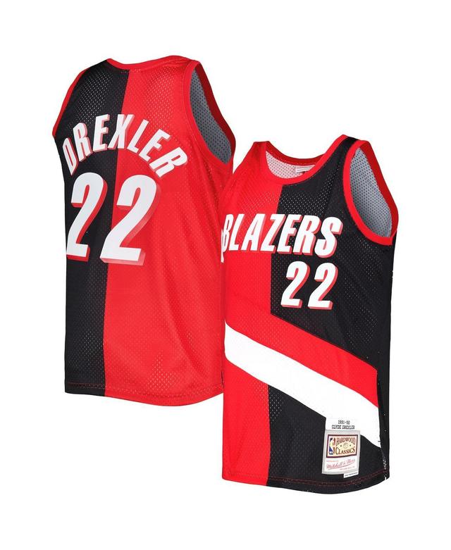 Mens Mitchell & Ness Clyde Drexler /Black Portland Trail Blazers Hardwood Classics 1991-92 Split Swingman Jersey Product Image