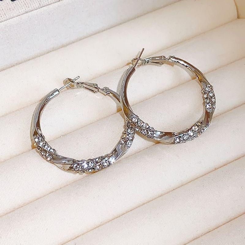 Rhinestone Alloy Hoop Earrings Product Image