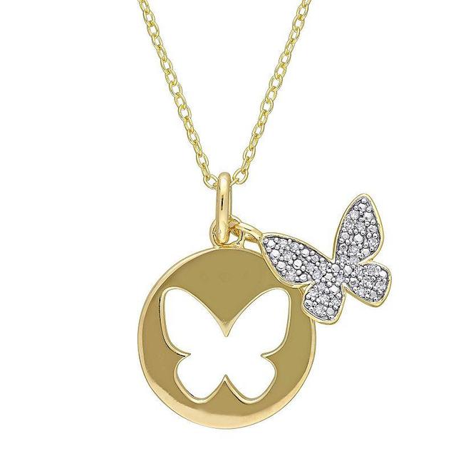 Stella Grace 18k Gold Over Silver 1/10 Carat T.W. Diamond Butterfly Pendant Necklace, Womens Gold Tone Product Image