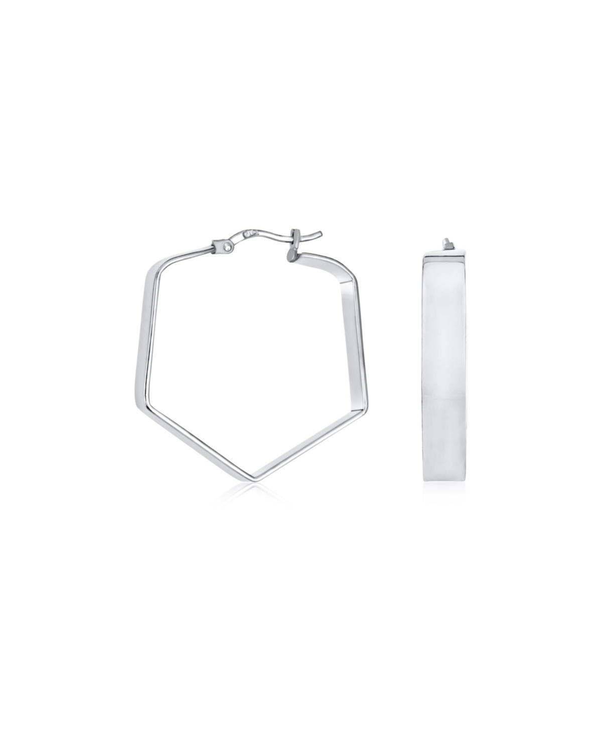 Geometric Flat Hexagon Hoop Earrings For Women Teen 14K Yellow Gold Plated .925 Sterling Silver 1.25 Inch Product Image