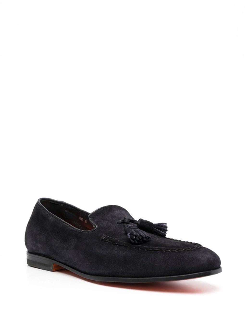 SANTONI Tassel-embellished Flat Loafers In Blue Product Image