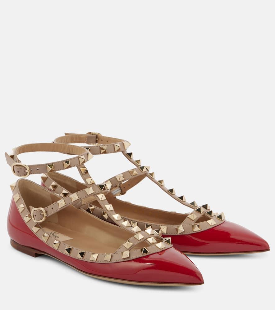 Rockstud Patent Leather Ballet Flats In Red Product Image