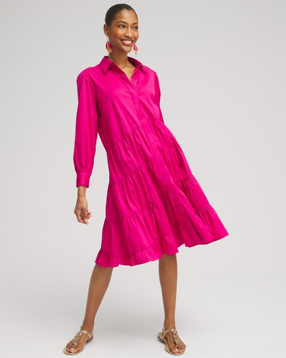 Poplin Asymmetrical Tiered Shirt Dress Product Image