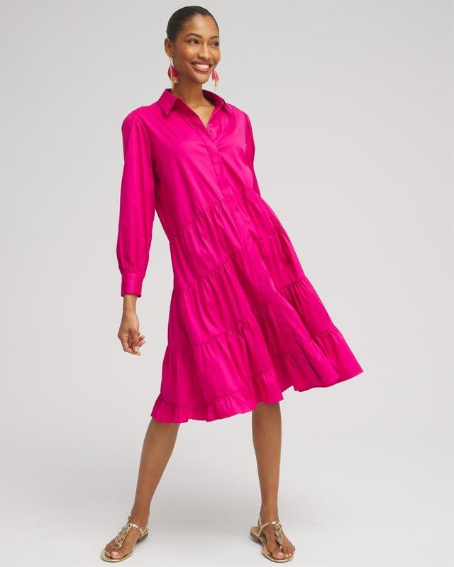 Poplin Asymmetrical Tiered Shirt Dress Product Image