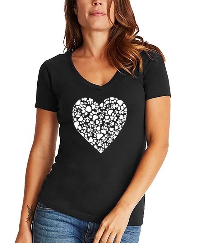 Womens Word Art Paw Prints Heart V-Neck T-Shirt Product Image