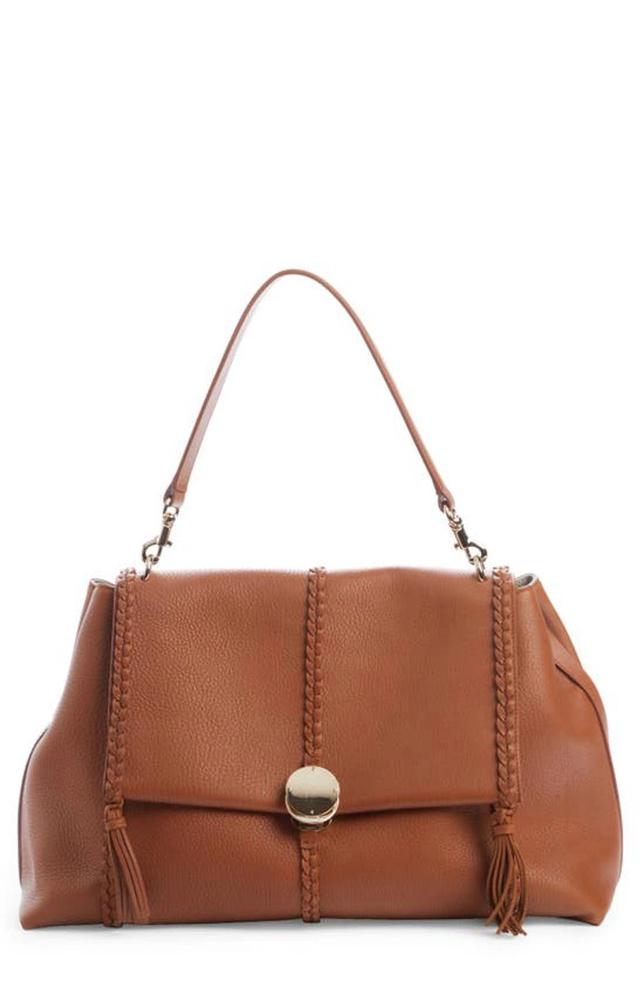 Large Penelope Leather Bag In Carmel Product Image