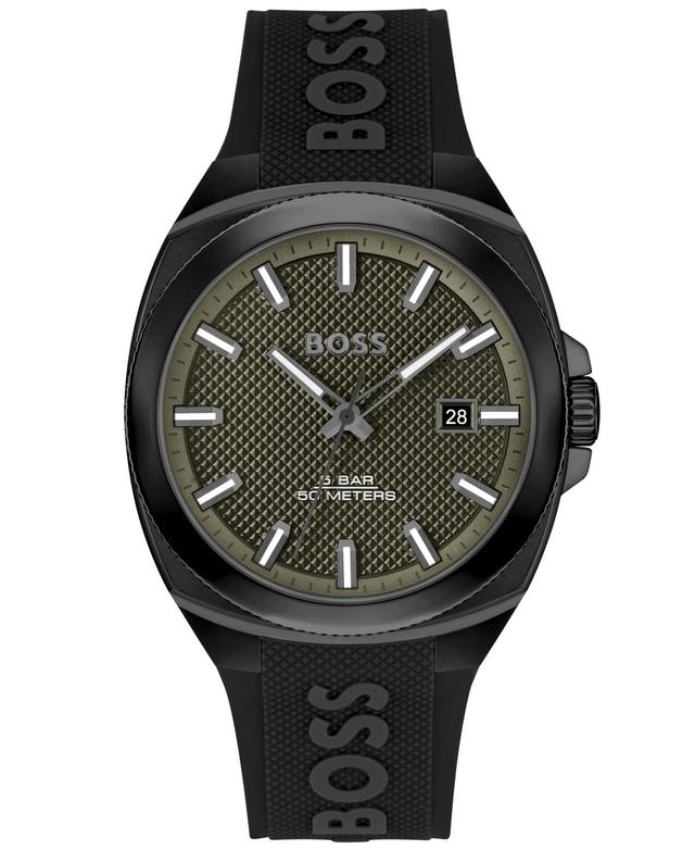 Hugo Boss Mens Walker Quartz Analog Black Silicone Strap Watch Product Image