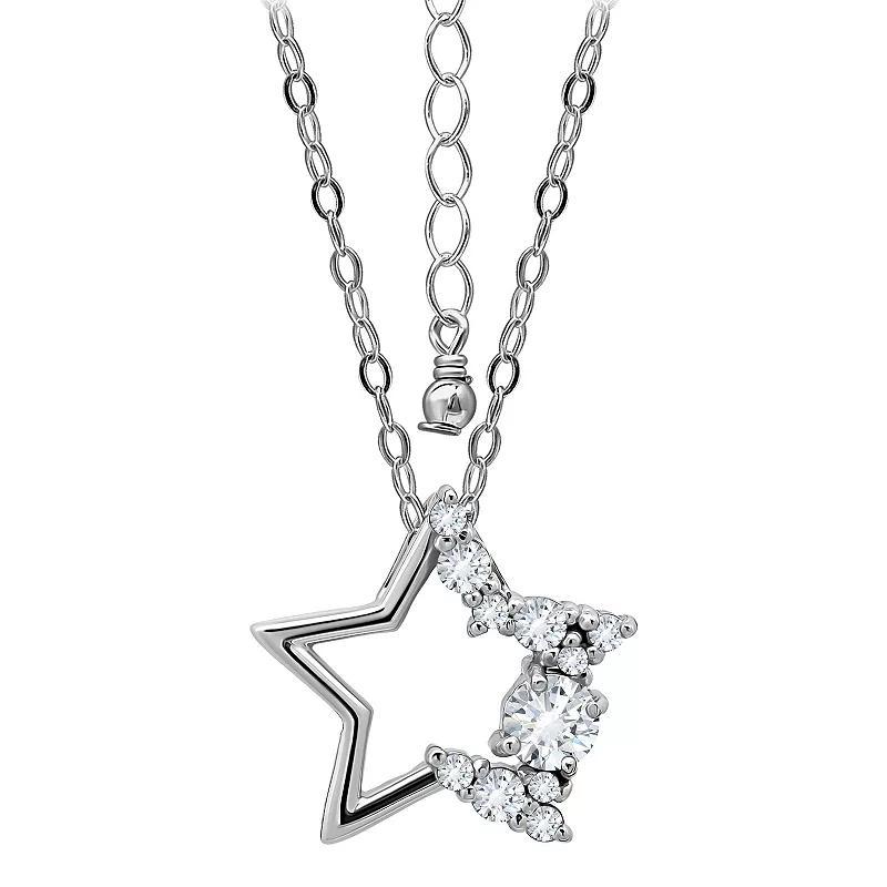 Aleure Precioso Sterling Silver Cubic Zirconia Open Star Pendant Necklace, Womens Product Image