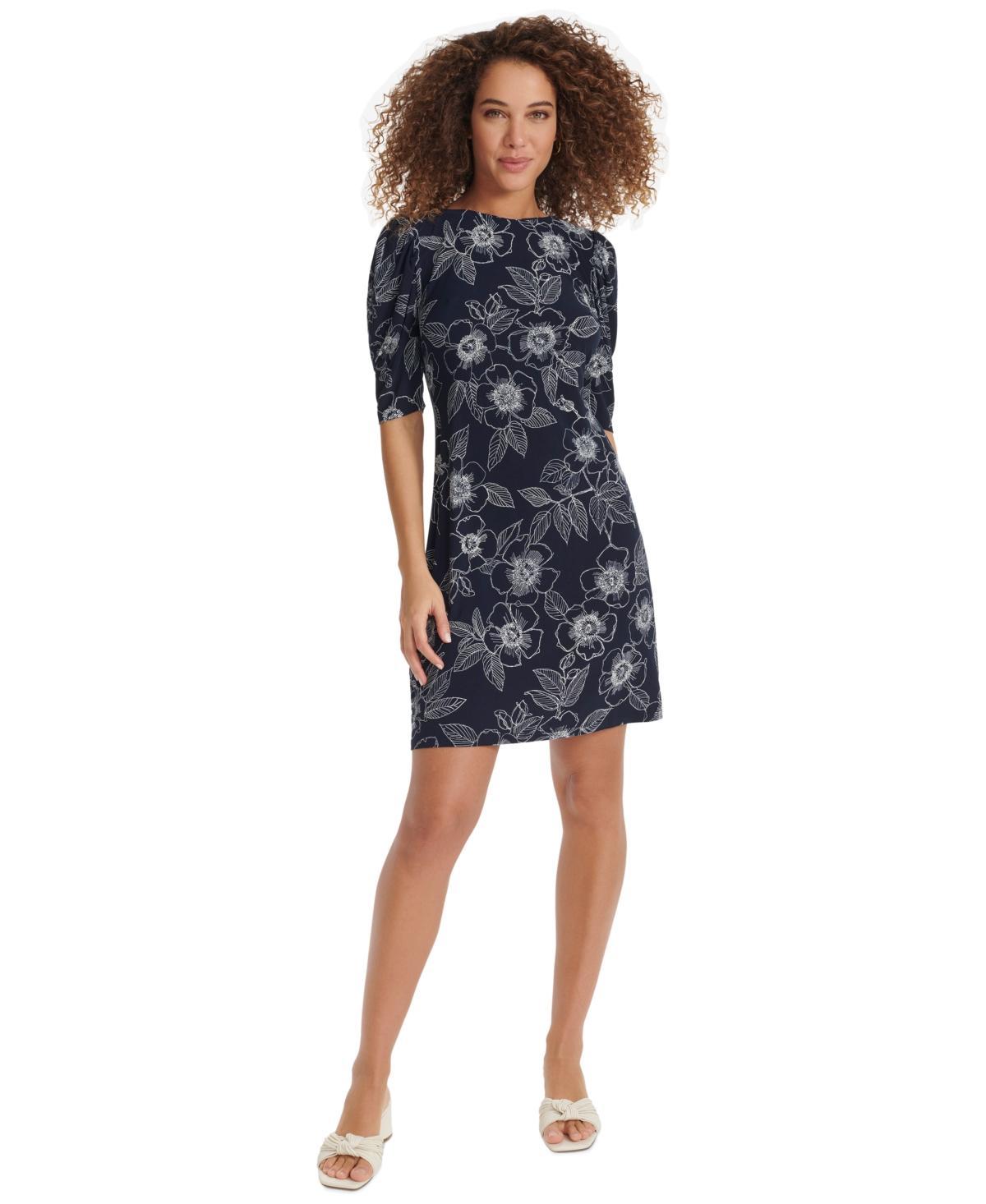 Women's Floral-Print Ruched-Sleeve Dress Product Image