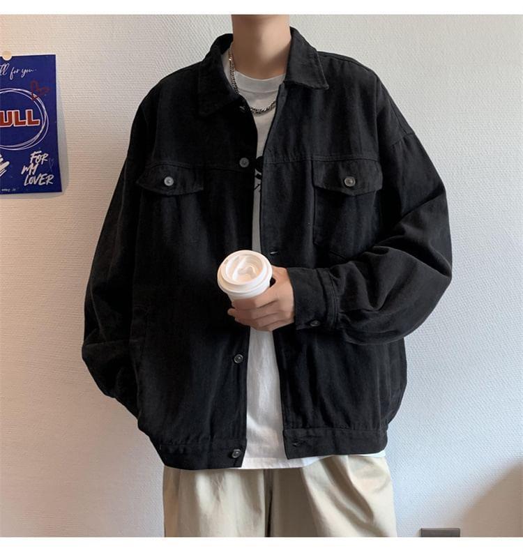 Collared Button-Up Plain Jacket Product Image