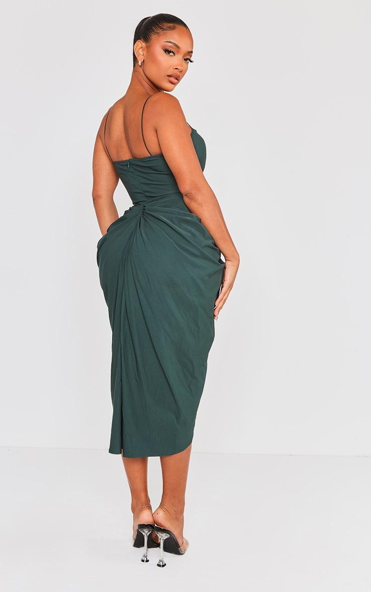 Shape Emerald Green Woven Cut Out Detail Ruched Midi Dress Product Image