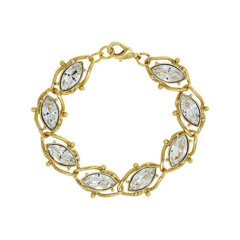 1928 Gold Tone Crystal Link Statement Bracelet, Womens, White Product Image