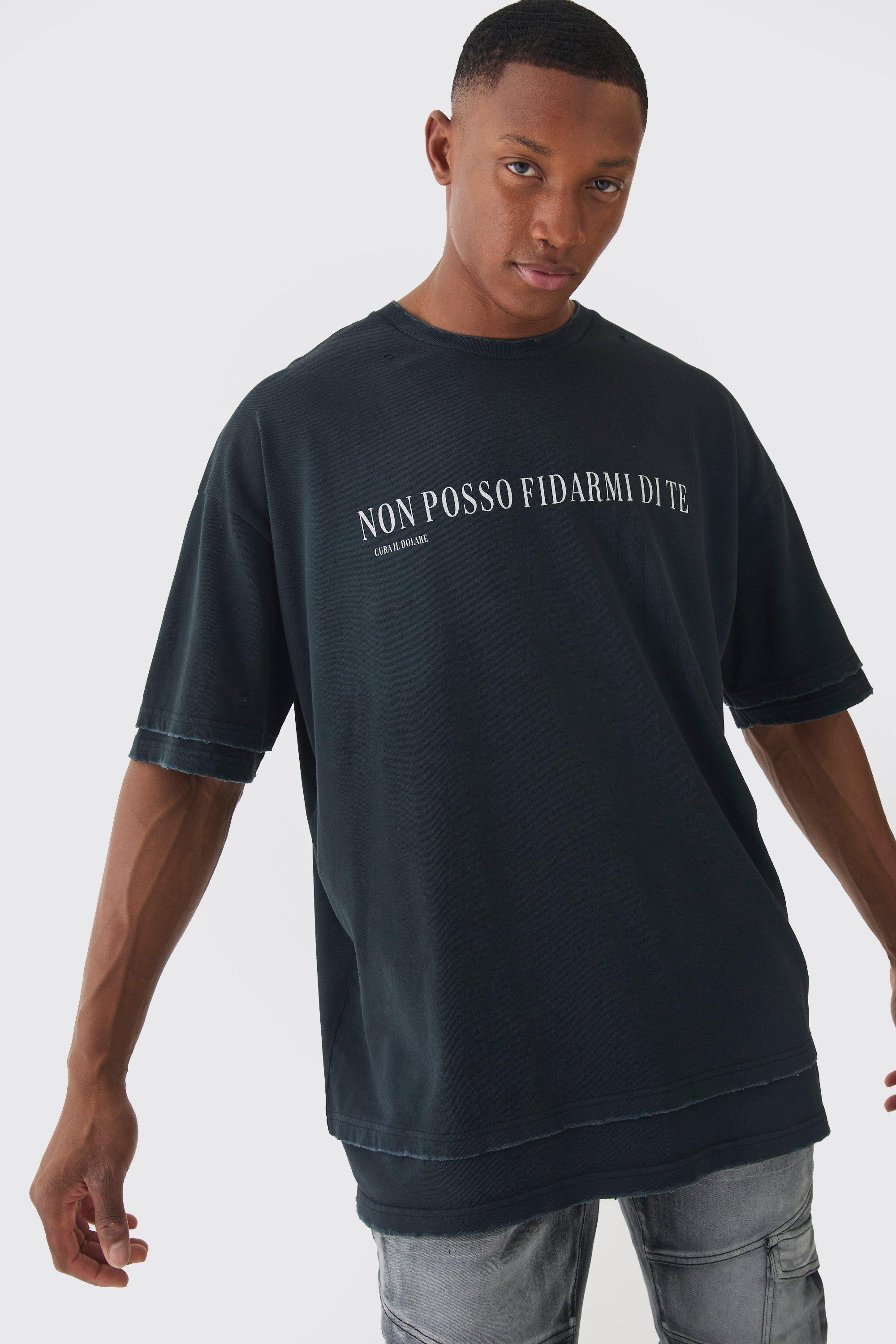 Premium Oversized Faux Layer Washed & Embroidered T-shirt | boohooMAN USA Product Image