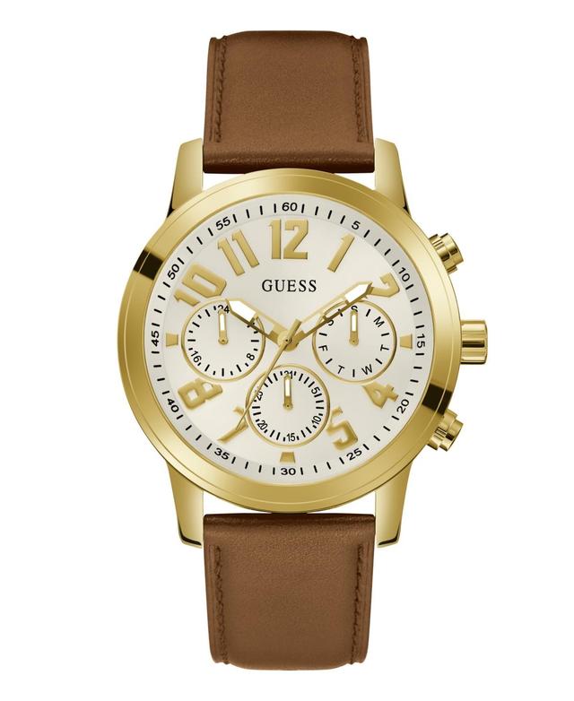 Guess Mens Analog Brown Genuine Leather Watch 44mm Product Image