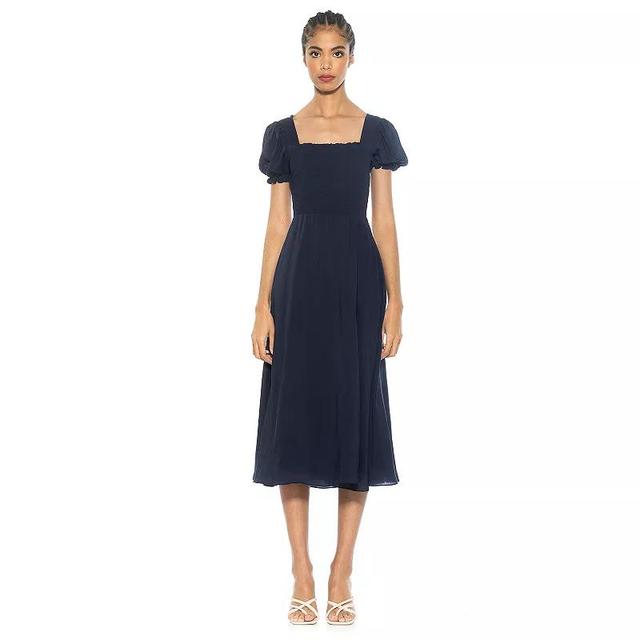 Womens ALEXIA ADMOR Iris Smocked Puff Sleeve Midi Dress With Front Slit Blue Product Image