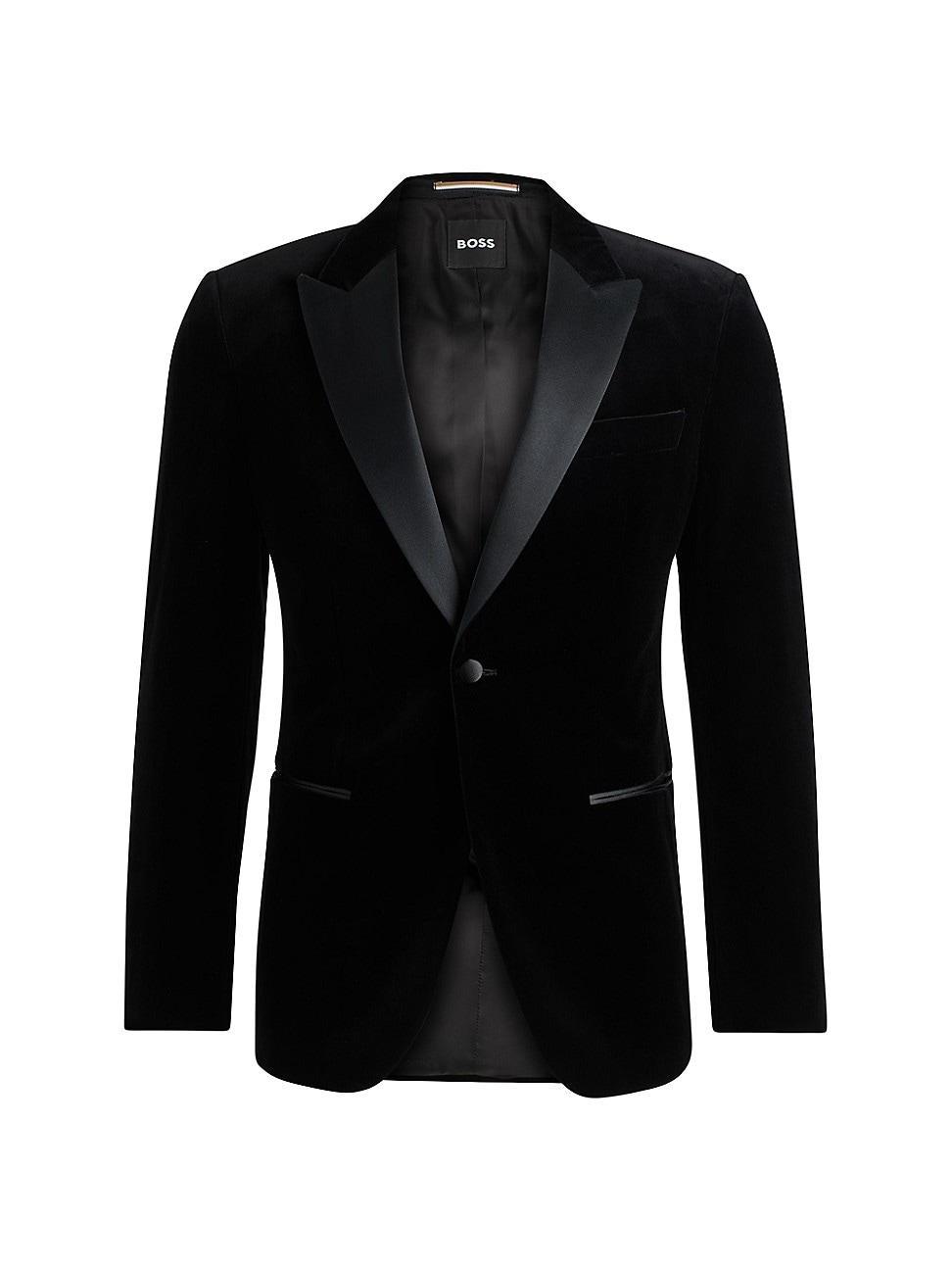 Mens Slim-Fit Tuxedo Jacket in Pure-Cotton Velvet Product Image