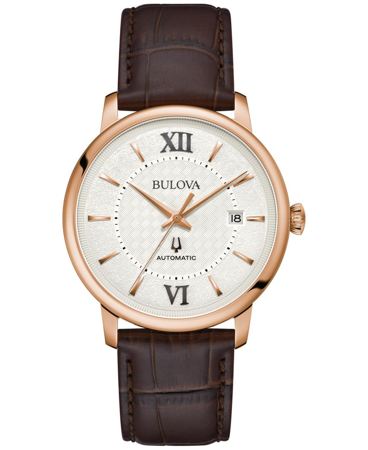 Bulova Mens Hudson Automatic Brown Leather Strap Watch Product Image