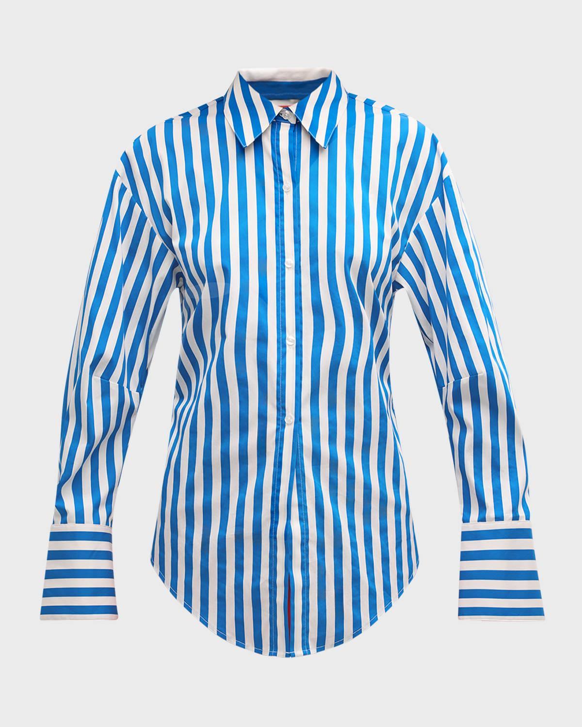 Loch Cutout Tie-Back Striped Poplin Shirt Product Image