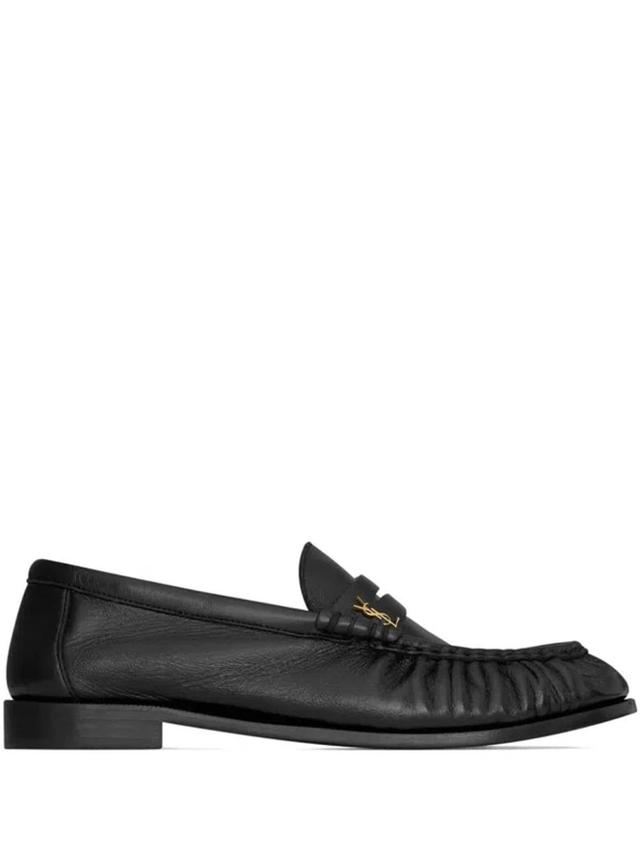 SAINT LAURENT Black Leather Loafers Product Image